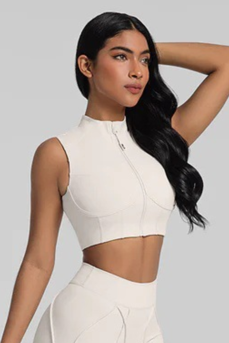 Women's Athletic Zipper Cropped Mock Neck Yoga Bra