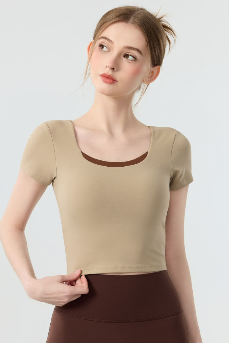 Women's Bow Cutout Back Padded Naked Feel Yoga T-shirt