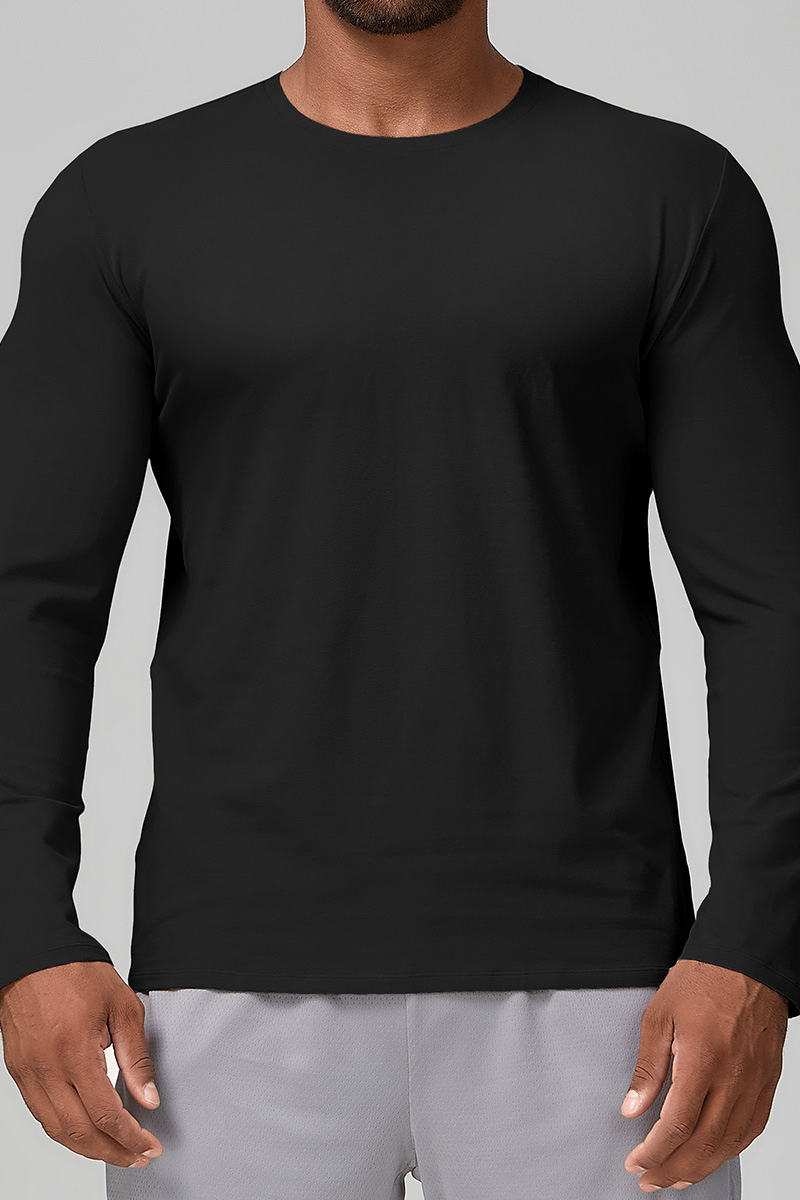 Men's Summer Crew Neck Skin-Friendly Solid Long Sleeve Athletic Top