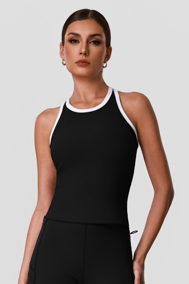 Women's Color-Block Binding Racerback Ribbed Sports Tank Top