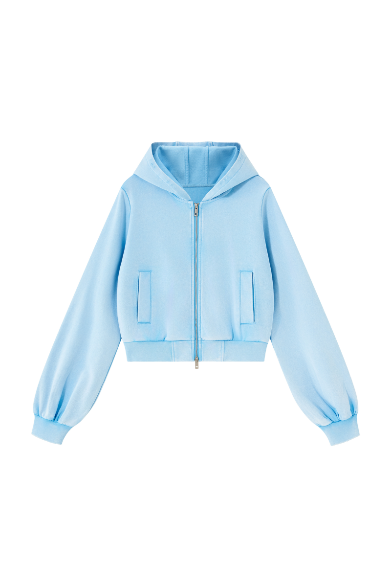 Unisex Fall Vintage Washed Distressed Cropped Zip Up Jacket