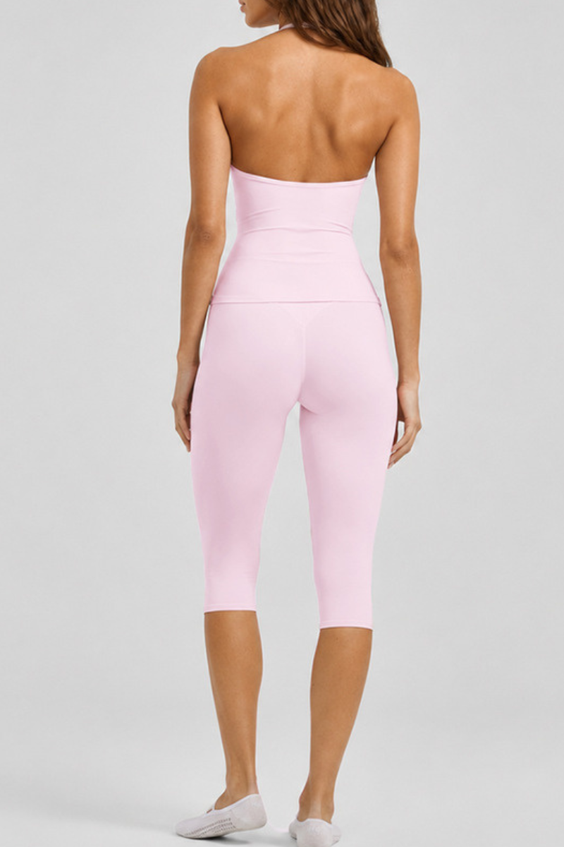 Women's Adjustable Halter Tank Top And Capri Yoga Set