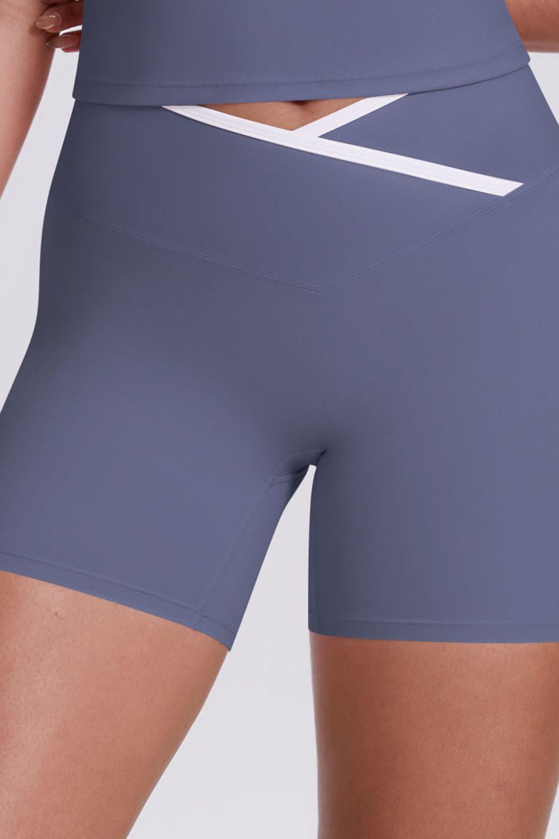 Women's Color Block Crisscrossed Tight-Fitting Shorts.