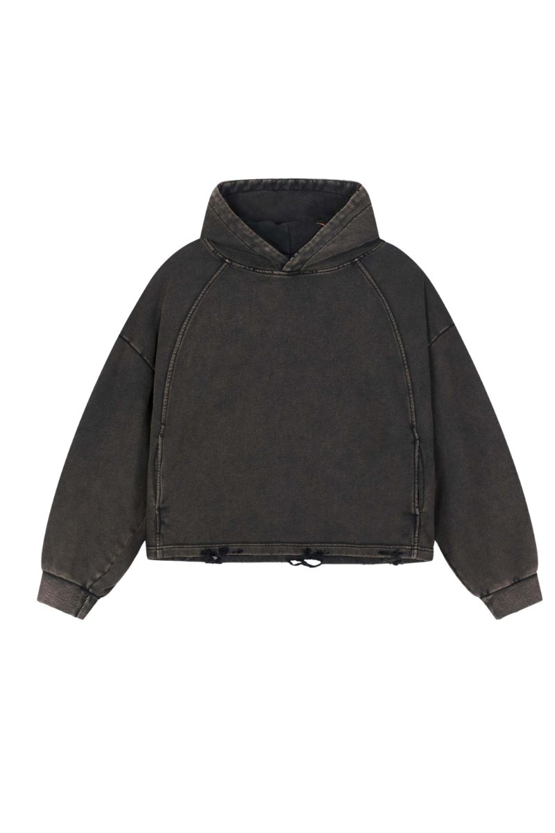 Unisex Fall Vintage Washed Raw Hem Crop Boxy Hoodie