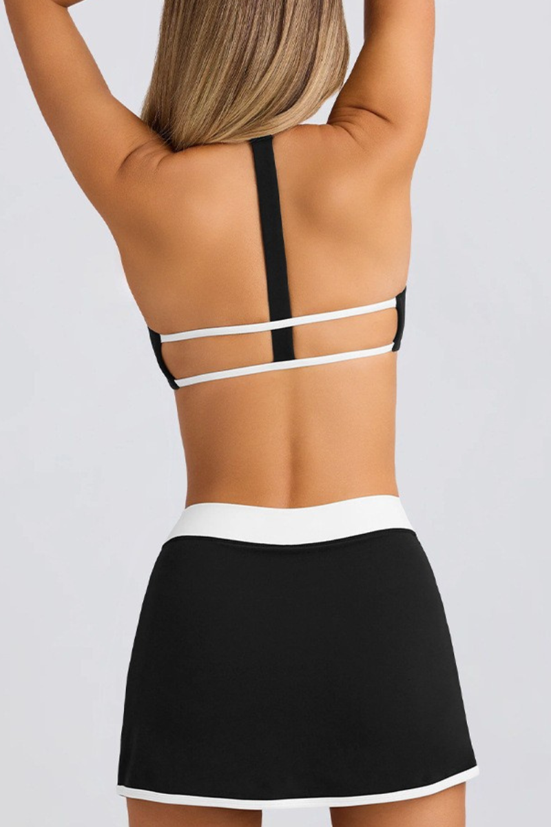 Women's Halter T-Back Bra&High-Waist Split Skort 2-Piece Set
