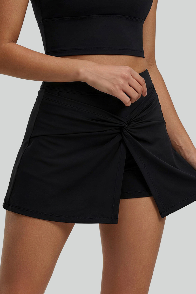 Women's High Waist Front Twist Cross Slit Tennis Mini Skort