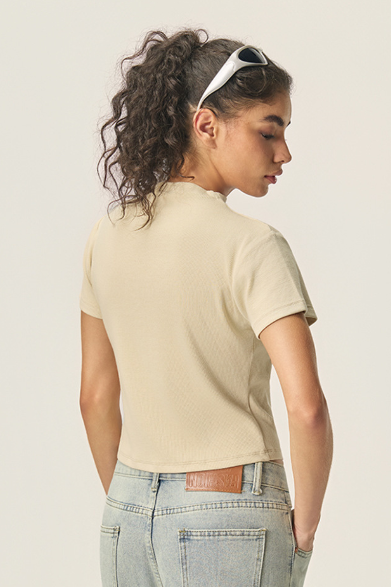 Women's 260g Mock Neck Soft Stretch Multicolor Slim Tee