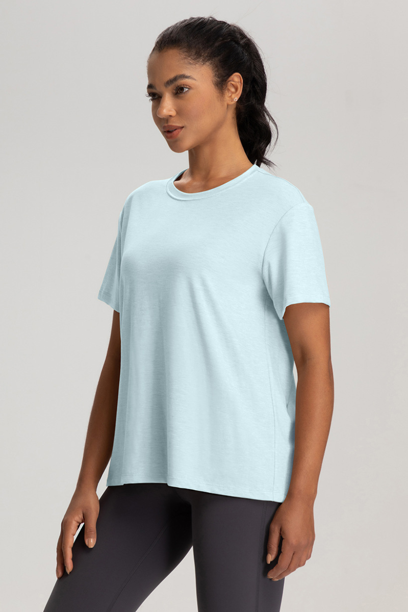 Women Solid Breathable Relaxed-Fit Yoga Short-Sleeve T-Shirt
