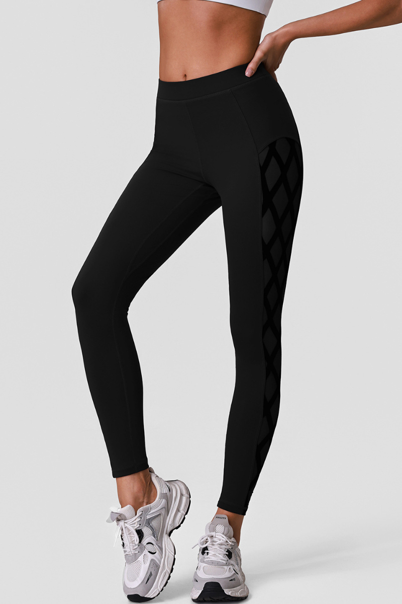 Women's Athletic High-Waisted Leggings with Side Mesh Panels