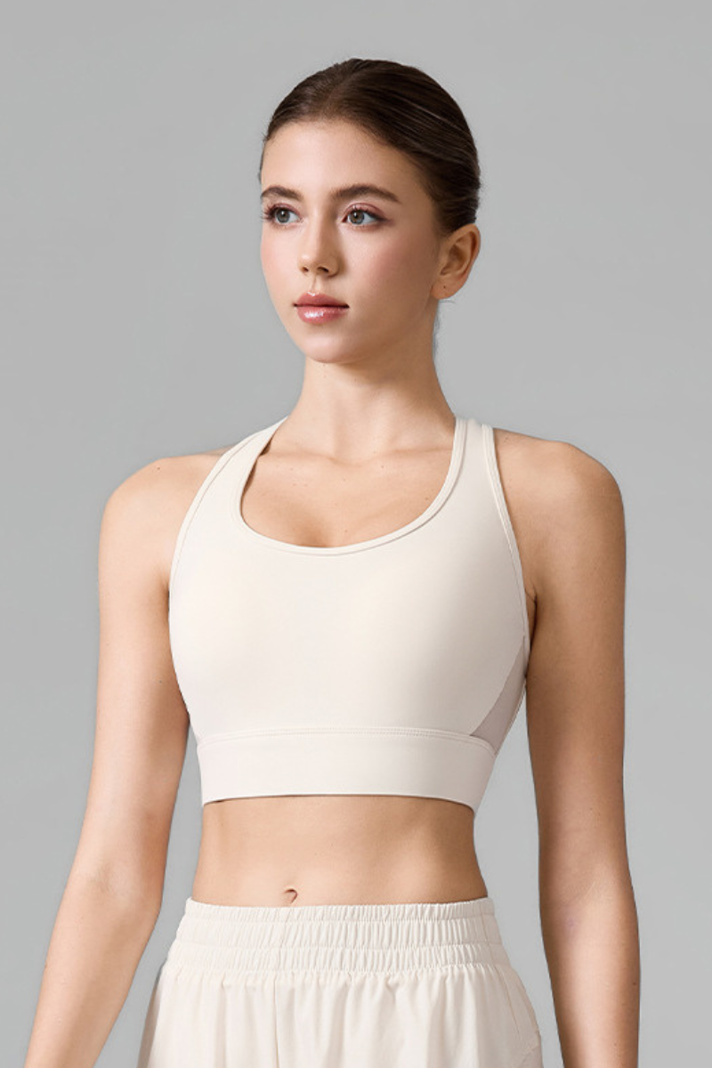 Women's Mesh Splicing Racerback Wide Strap Athletic Tennis Bra