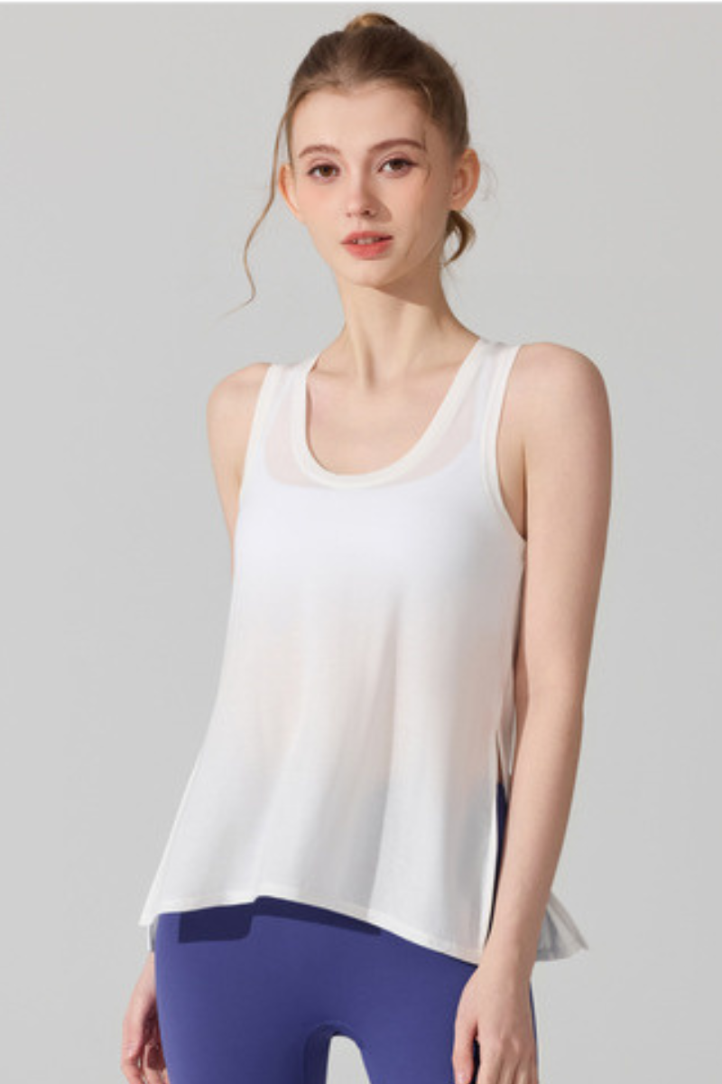 Women's Loose Sleeveless Side Slit Knottable Sports Tank Top