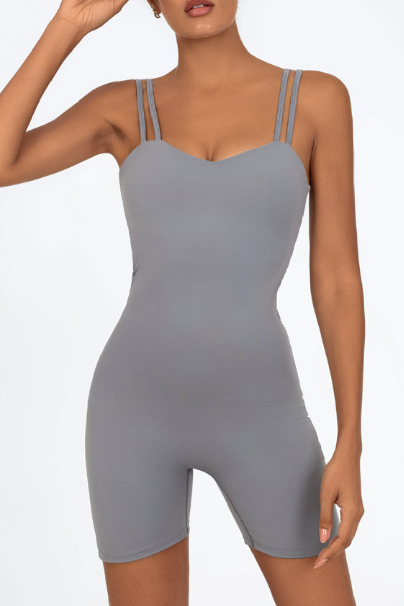 Women's Double Thin Strap Twist Cutout Back Workout Jumpsuit