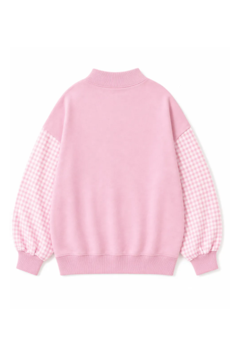 Women's Fall Gingham Spliced Oversize Mock Neck Sweatshirt
