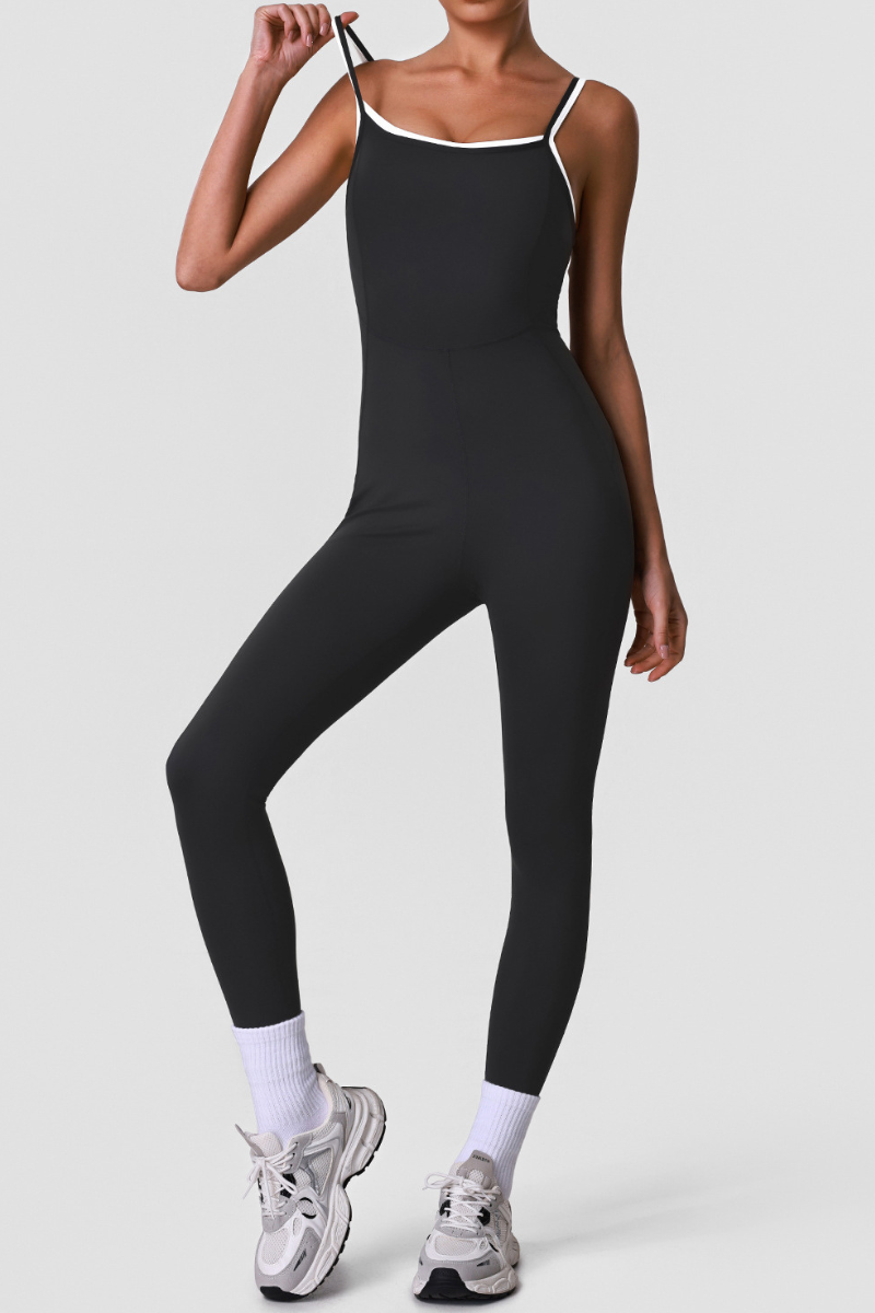Women's Color-Block Adjustable Thin Strap Workout Jumpsuit