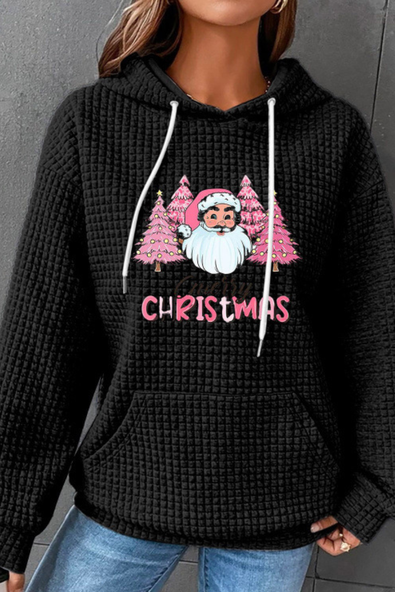Women's Fall/Winter Christmas Print Waffle Knit Hoodie