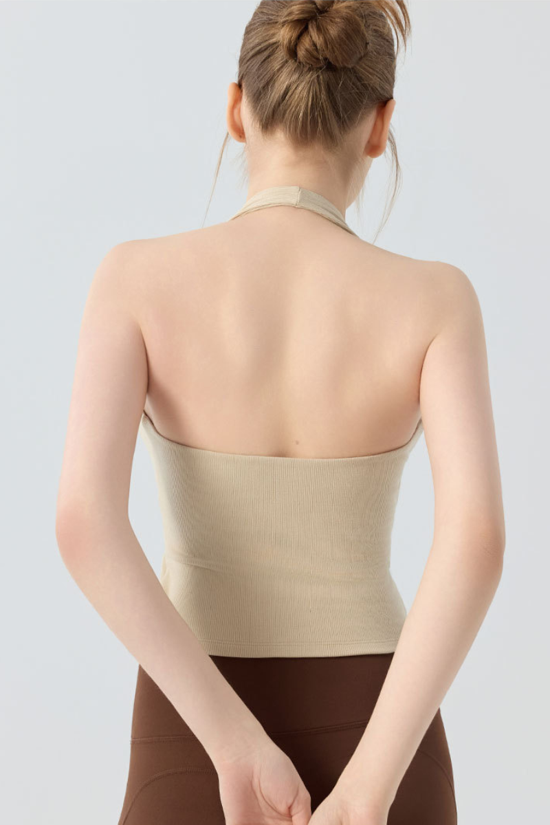 Women's Halter V-Neck Twist Front Padded Pilates Tank Top