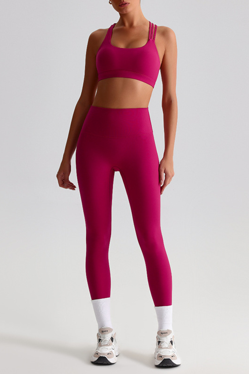 Women's Brushed Cross Back Bra & High Rise Yoga Leggings Set