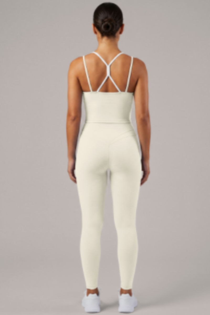 Women's Double Thin Strap Tank Top And Leggings Yoga Set
