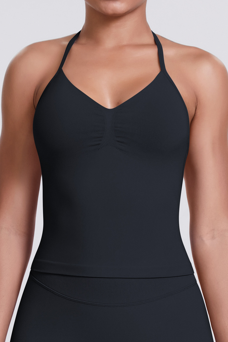 Knit Halter Sports Bra - Seamless Breathable Yoga & Workout Top