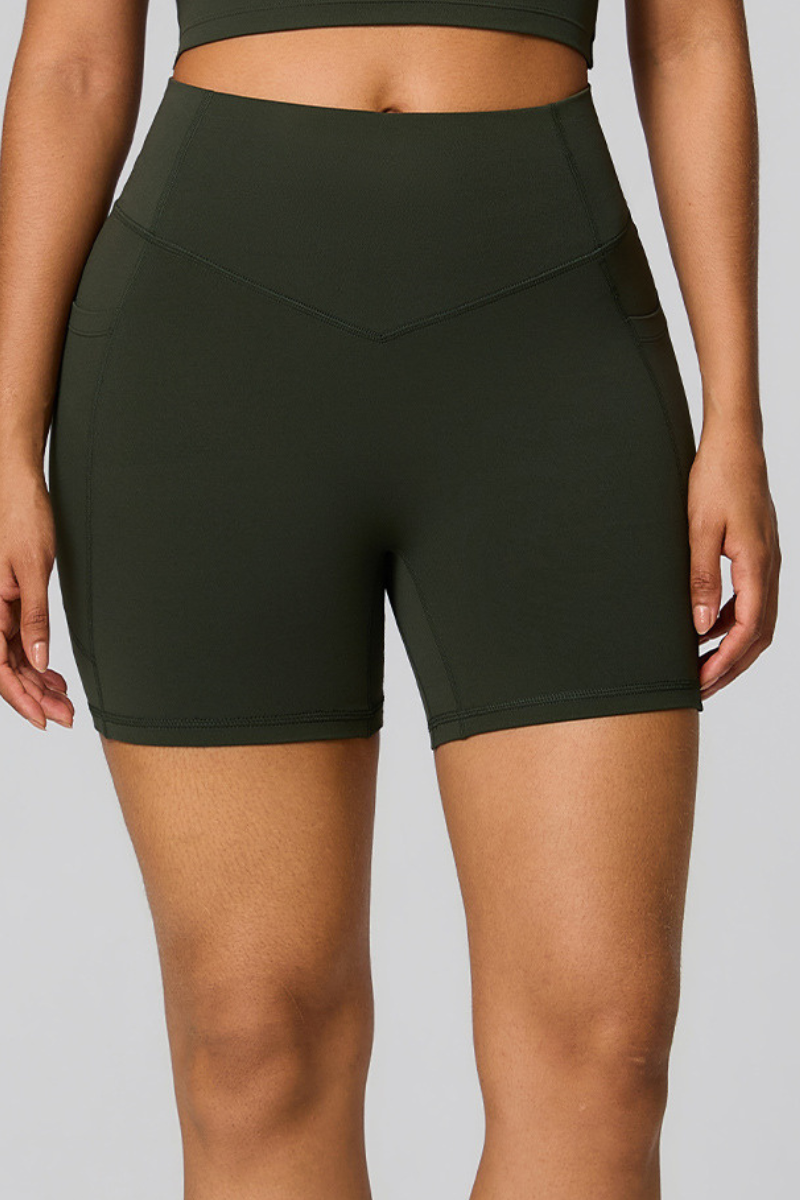 Women's High Waist Side Pocket Sculpting  Fit Yoga Shorts