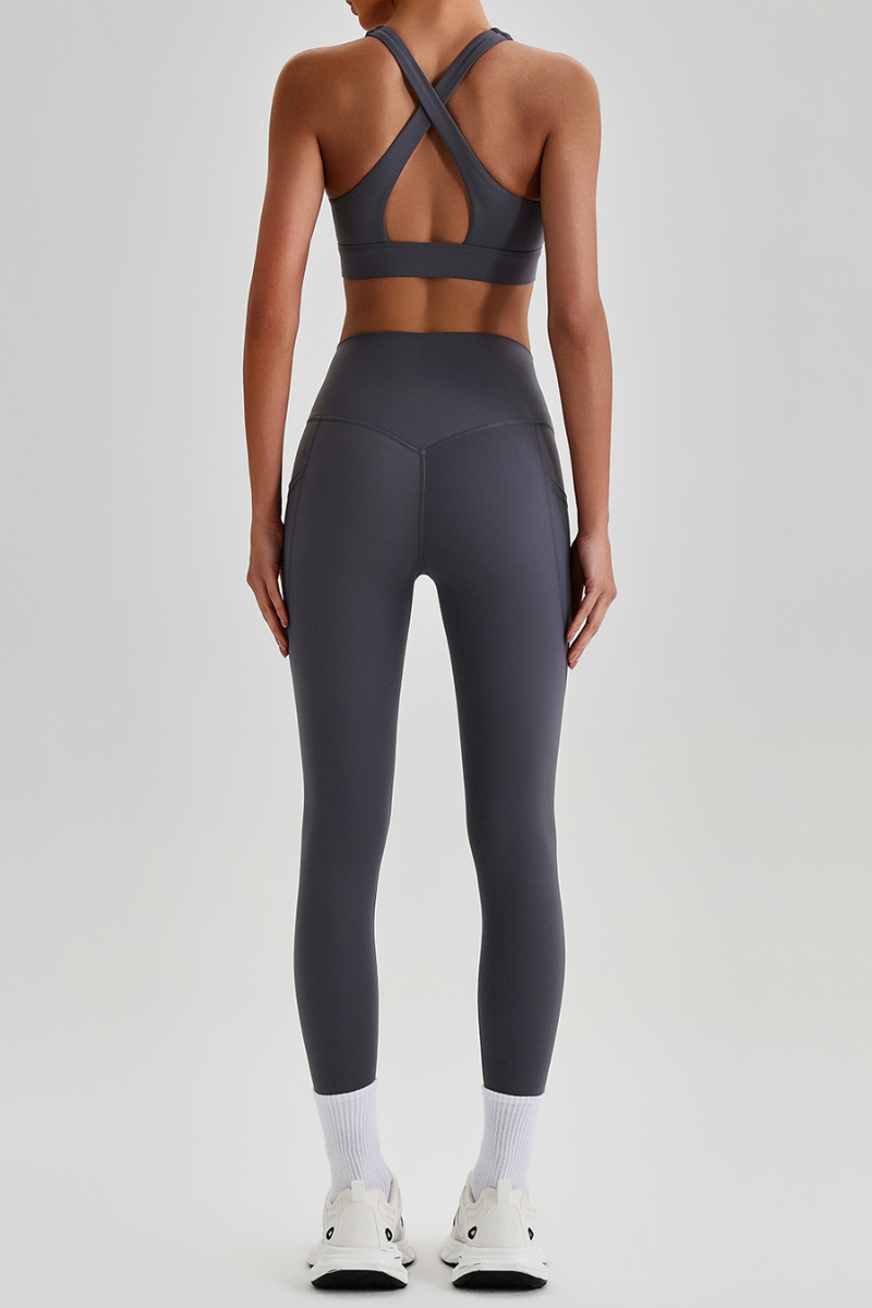 Women's Cross Back Bra & Side Pocket Yoga Leggings Set