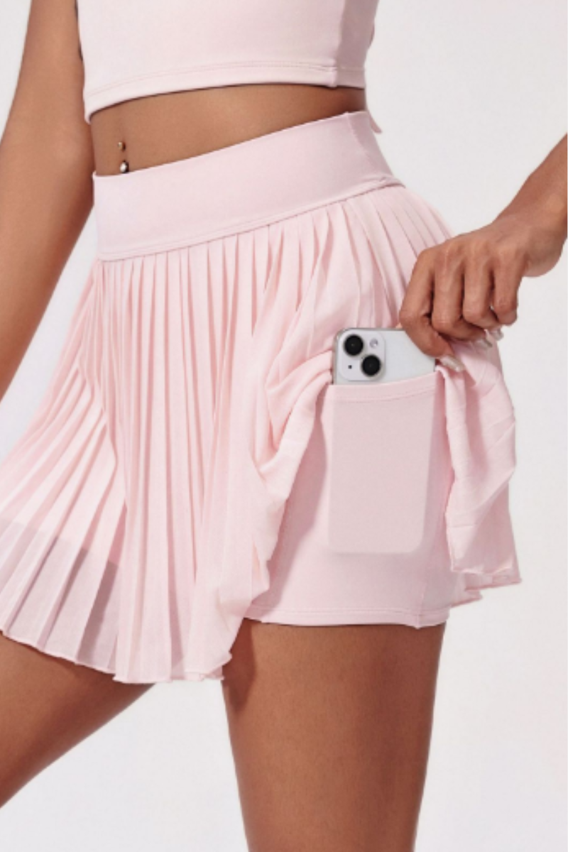 Women's Athletic Lace-Up Tank Top Pleated Skirt Tennis Sets