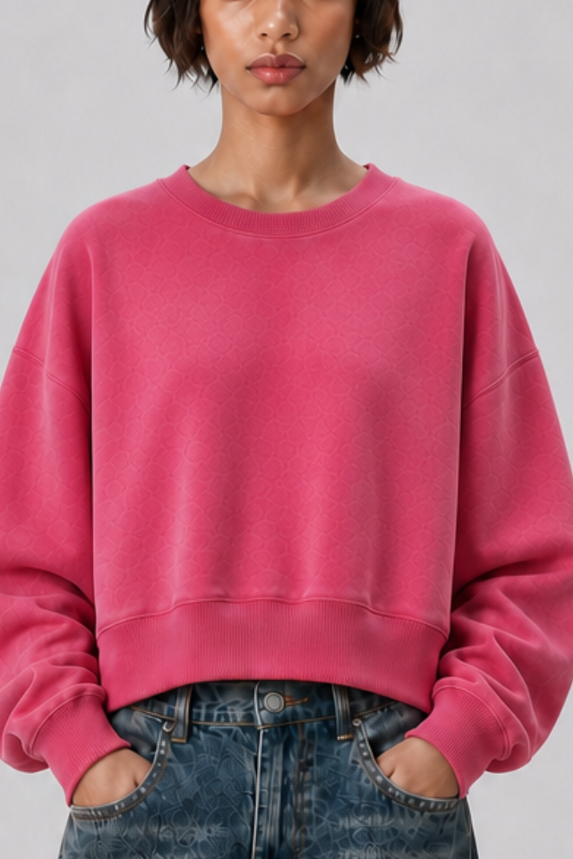 Women's Fall Solid Washed Cropped Crew Neck Sweatshirt