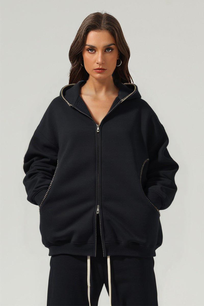 Men/Women High-Street Fleece-Lined Double-Zip Lock-Stitch Hoodie