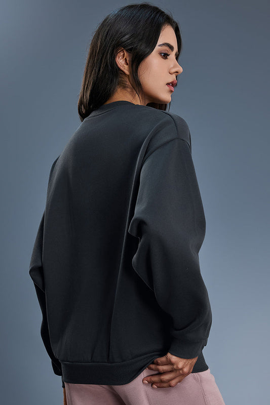 Women Loose Crewneck Fleece-Lined Casual Hoodie