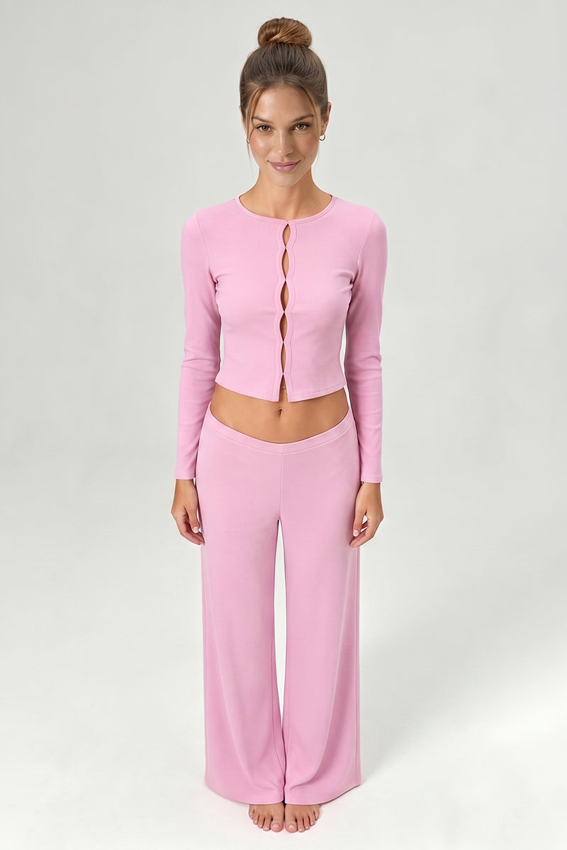 Women's Casual Top And Low-Rise Flowy Wide-Leg Pants Set