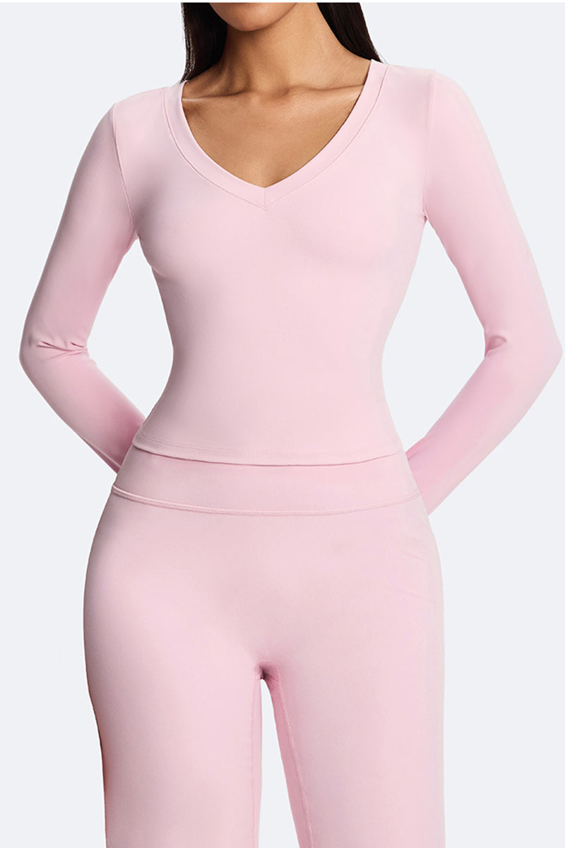 Women V-Neck Waist-Shaping Long Sleeve Fitness Top