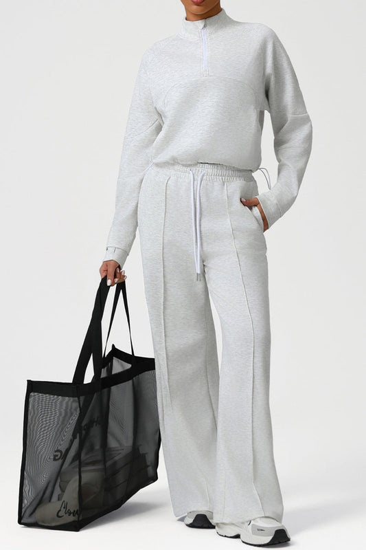 Women Casual Sporty Set: Half Zip Pullover + Wide Leg Pants