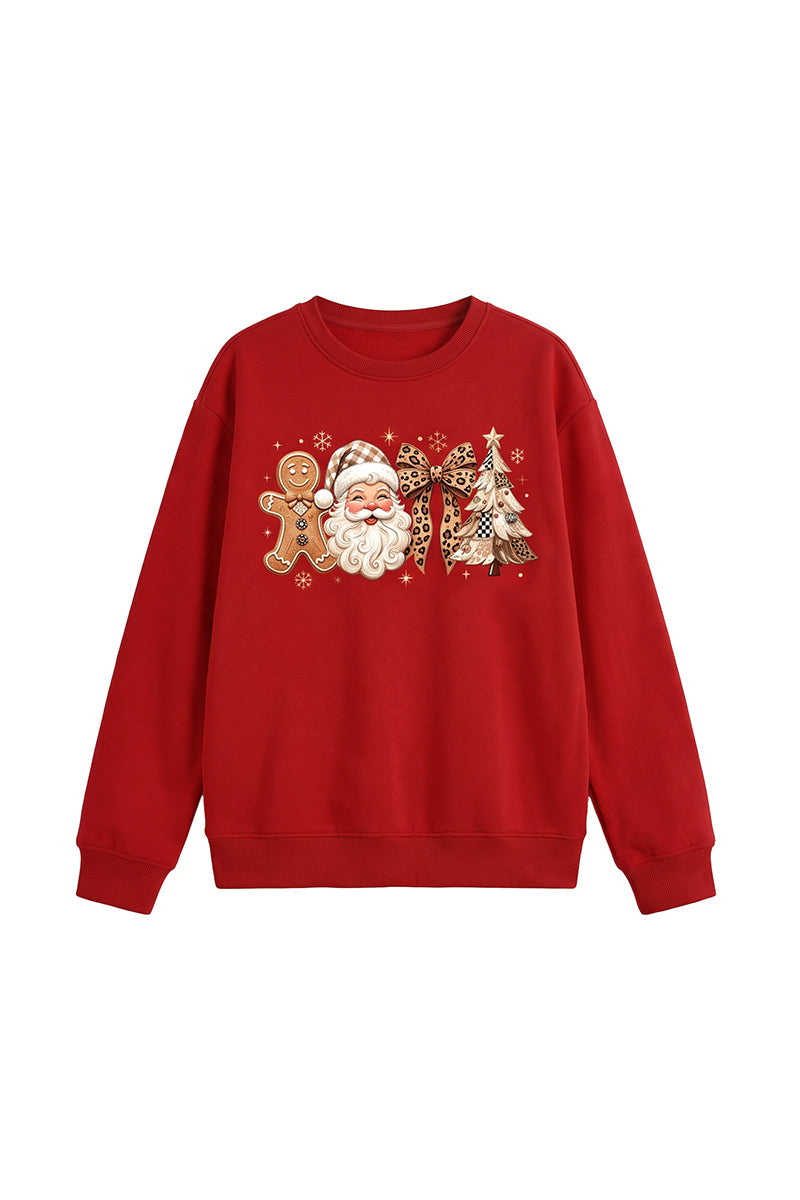 Women's Fall Christmas Santa Bow Printed Multicolor Pullover