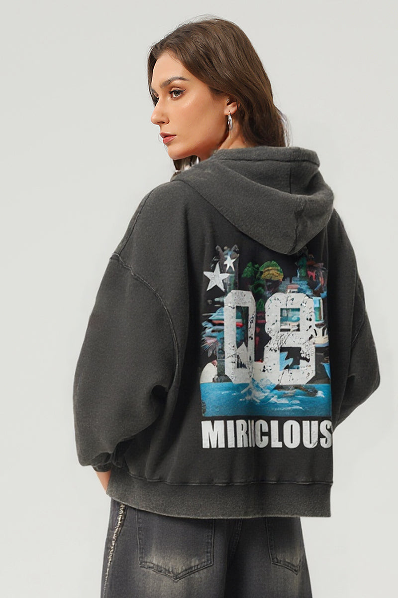 Unisex Boxy Heavyweight Washed Print Hoodie