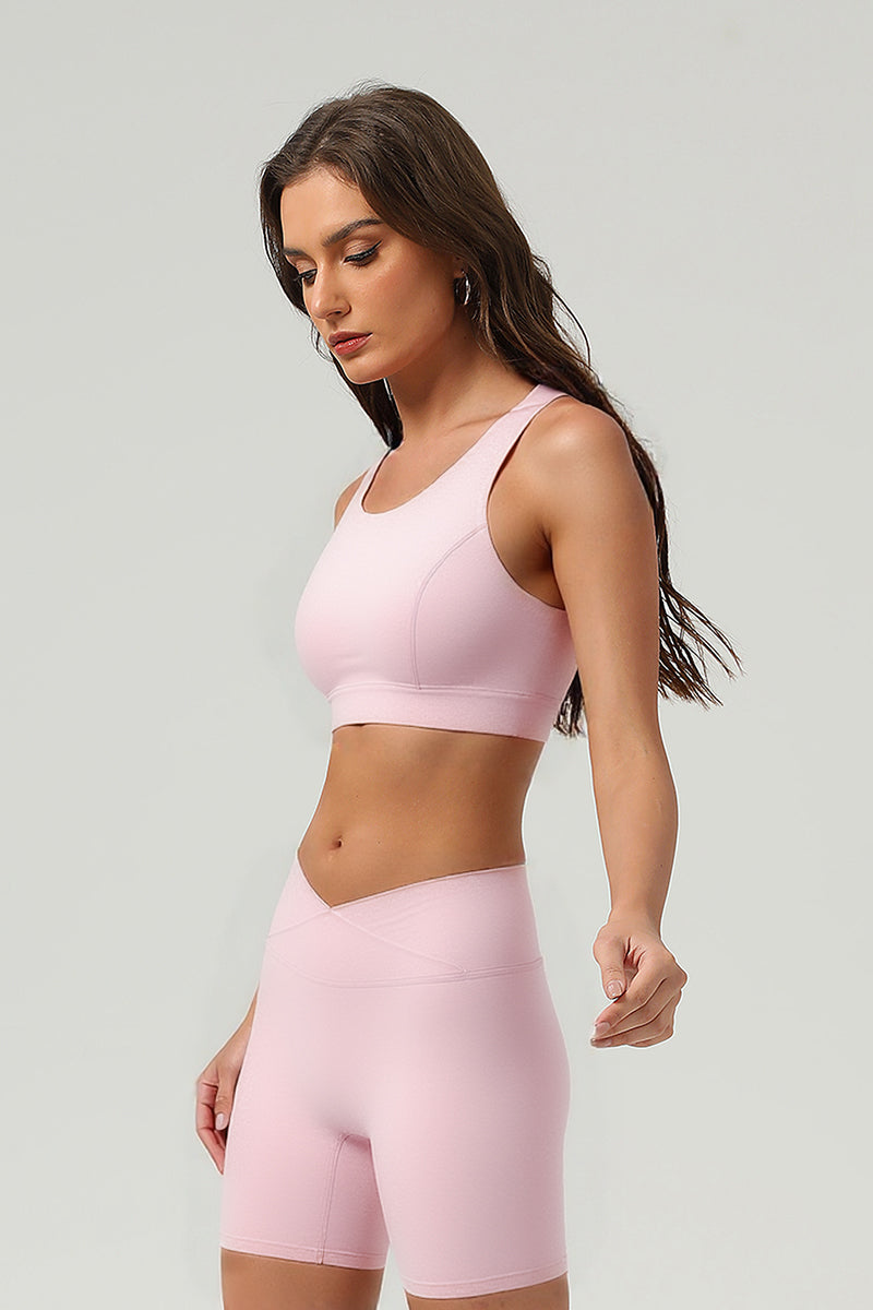 Women's Athletic Set:Cross Back Bra And Cross Waist Shorts