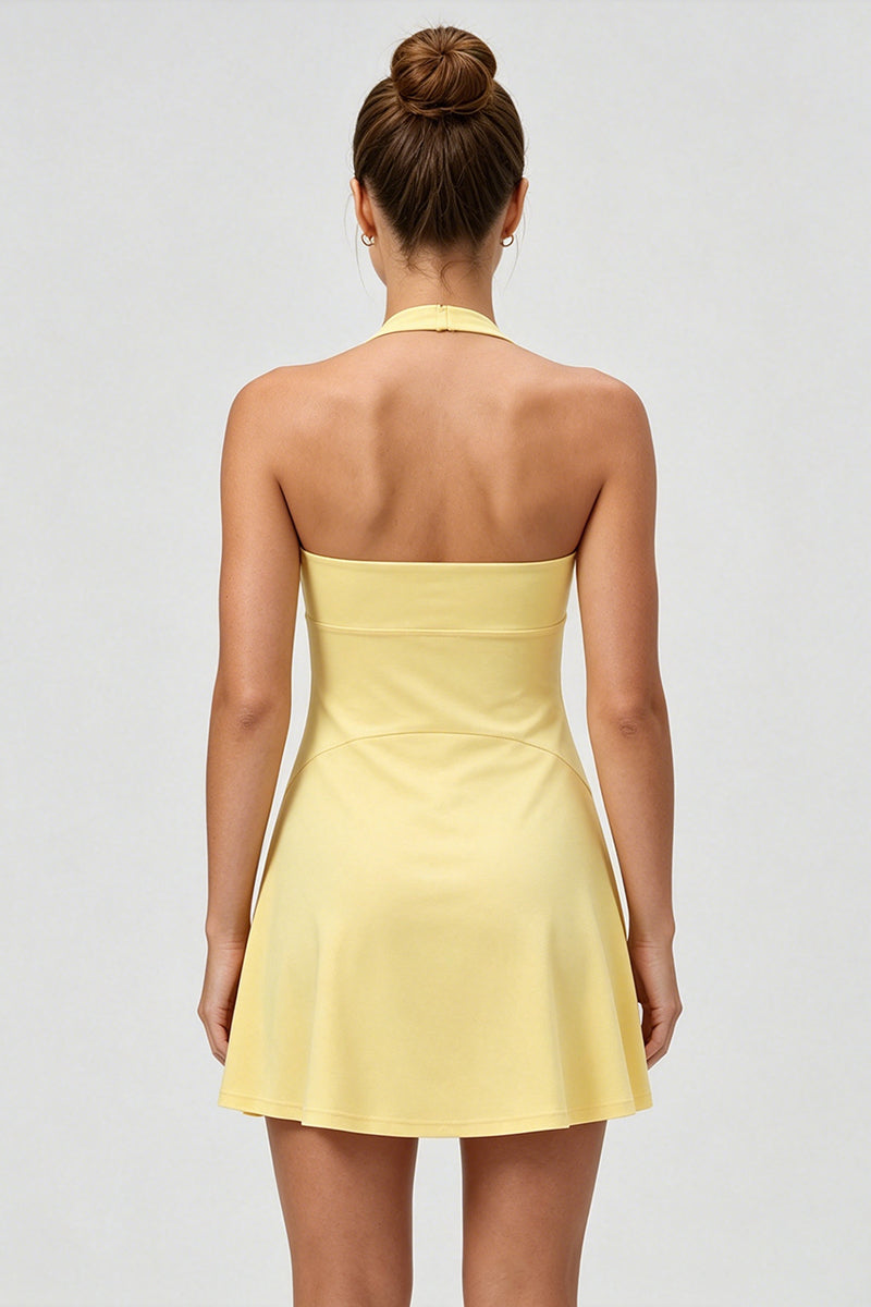 Women's A-Line Halter-Neck Wrinkled Waist Tennis Dress