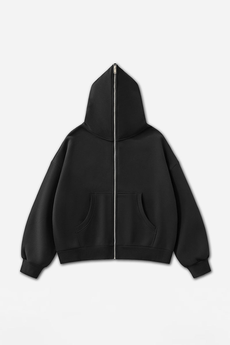 Unisex Punk Boxy Cropped Fleece Zip Hoodie