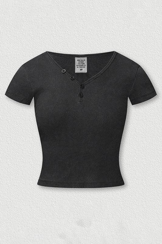 Women's Button Front V-Neck T-Shirt