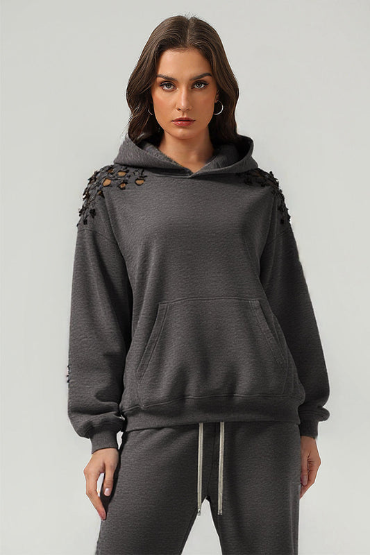 Men/Women Vintage Snow Wash Ripped Loose Hoodie