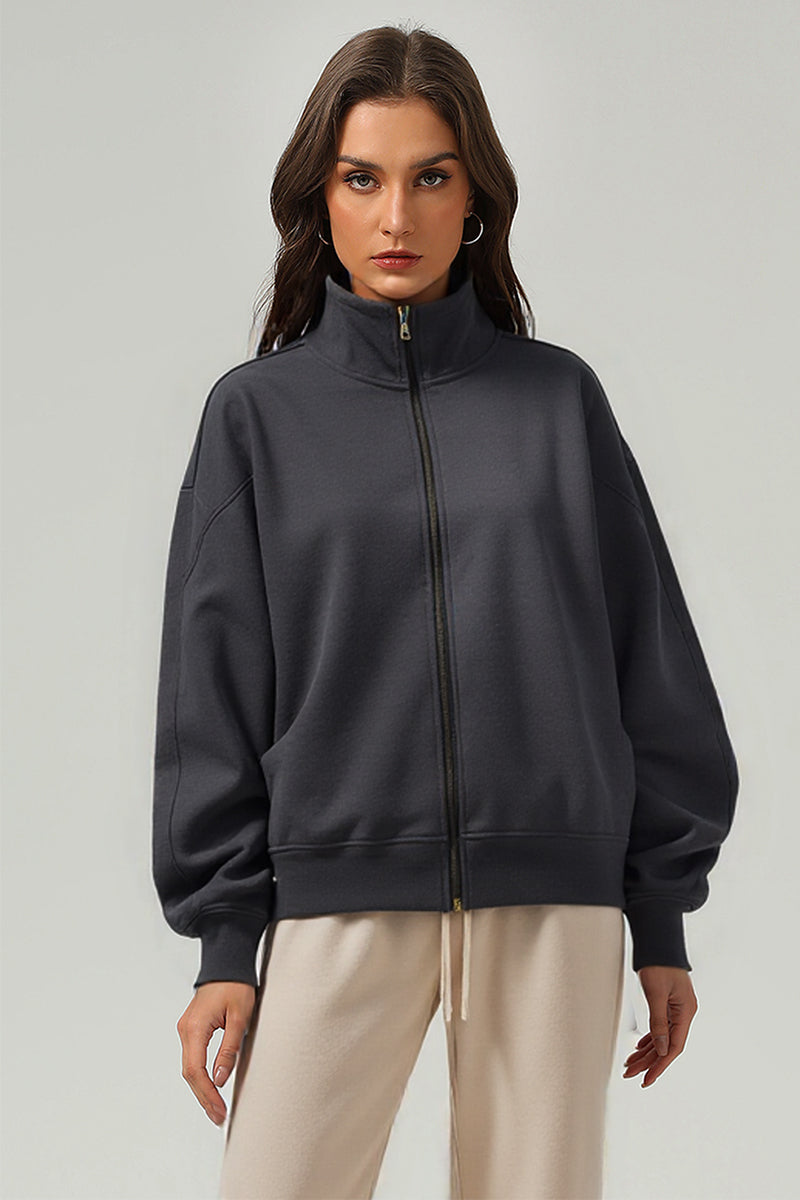 Men/Women Loop-Knit Stand Collar Zip-Up Hoodie
