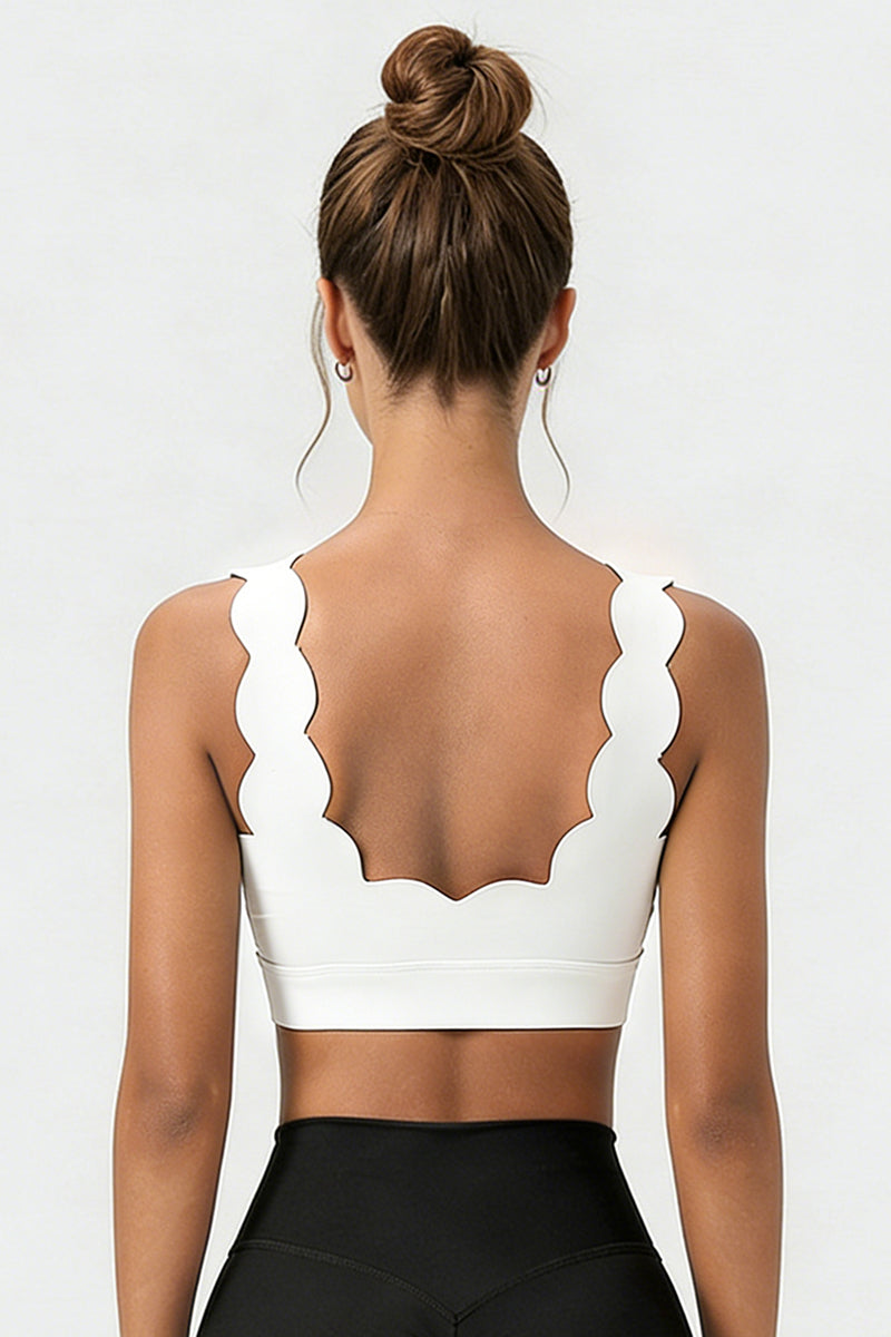 Women's  Solid Scalloped Edge V-Neck Sports Bra