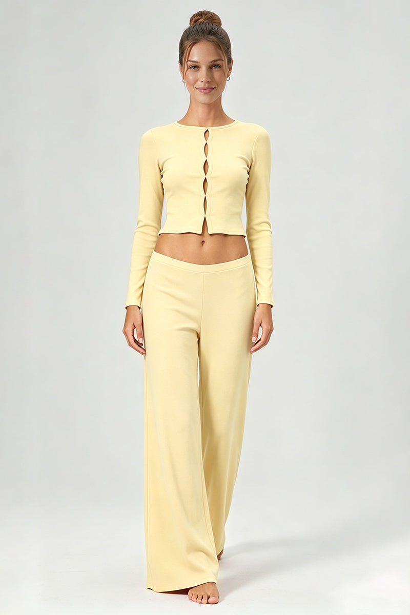 Women's Casual Top And Low-Rise Flowy Wide-Leg Pants Set