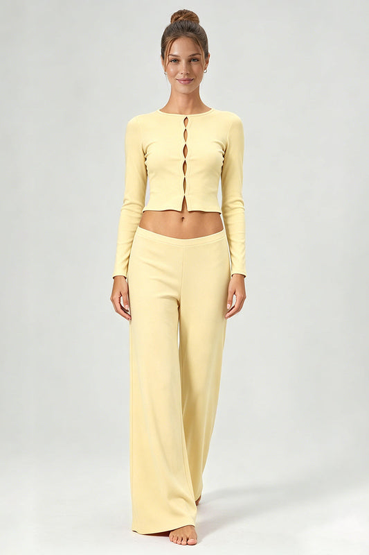 Women's Casual Top And Low-Rise Flowy Wide-Leg Pants Set