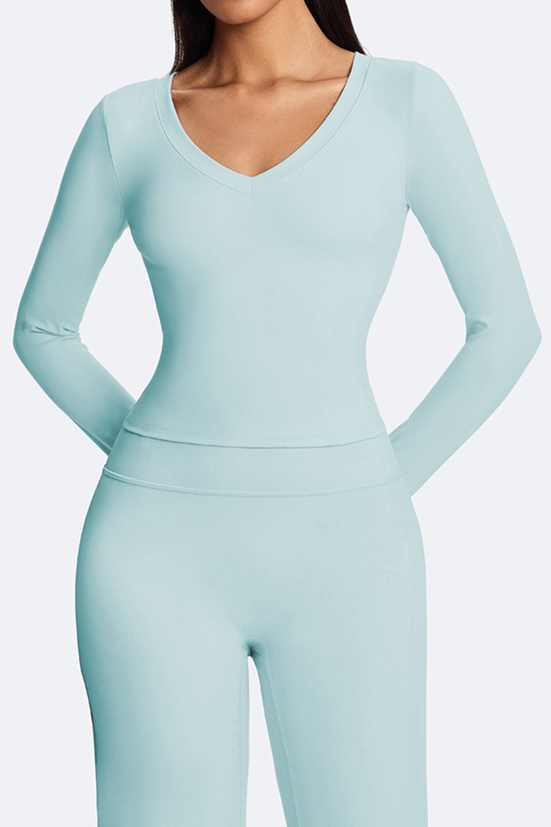 Women V-Neck Waist-Shaping Long Sleeve Fitness Top