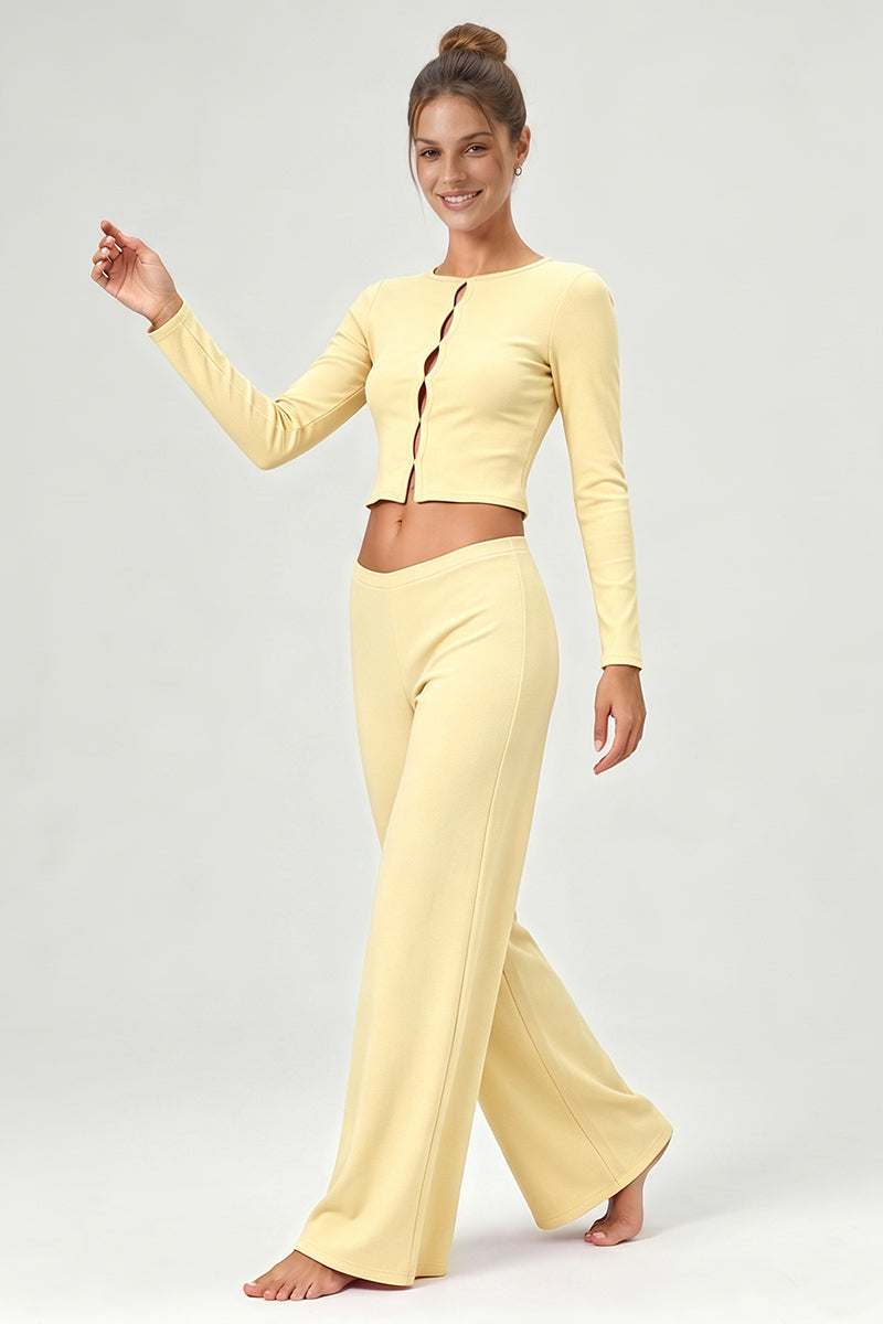 Women's Casual Top And Low-Rise Flowy Wide-Leg Pants Set