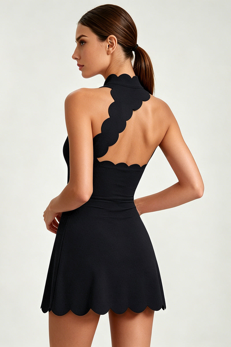 Women's Fitted Waist Scalloped Hem A-Line Tennis Mini Dress