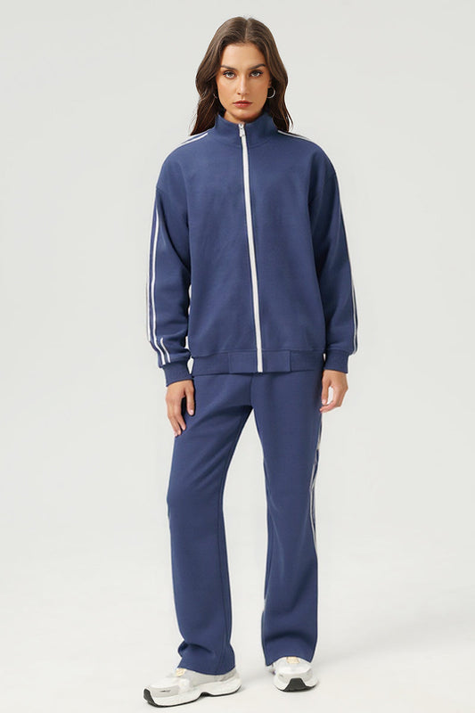 Unisex Stand-Collar Striped Sport Jacket and pants