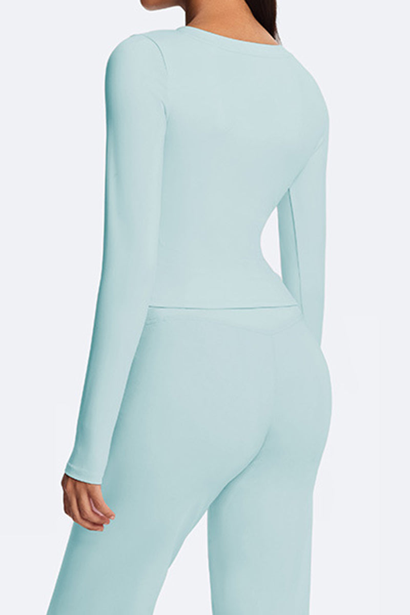 Women V-Neck Waist-Shaping Long Sleeve Fitness Top