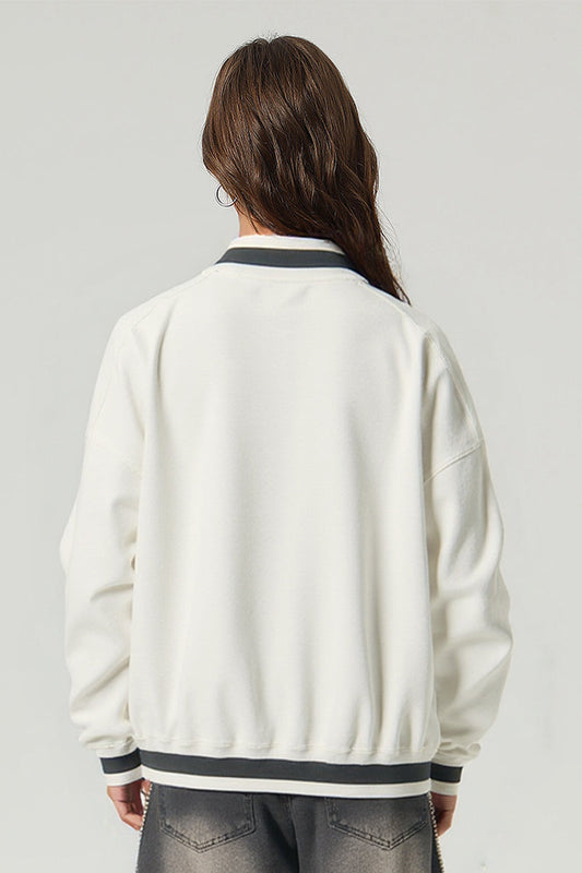 Unisex V-Neck Contrast Trim Cotton Sweatshirt