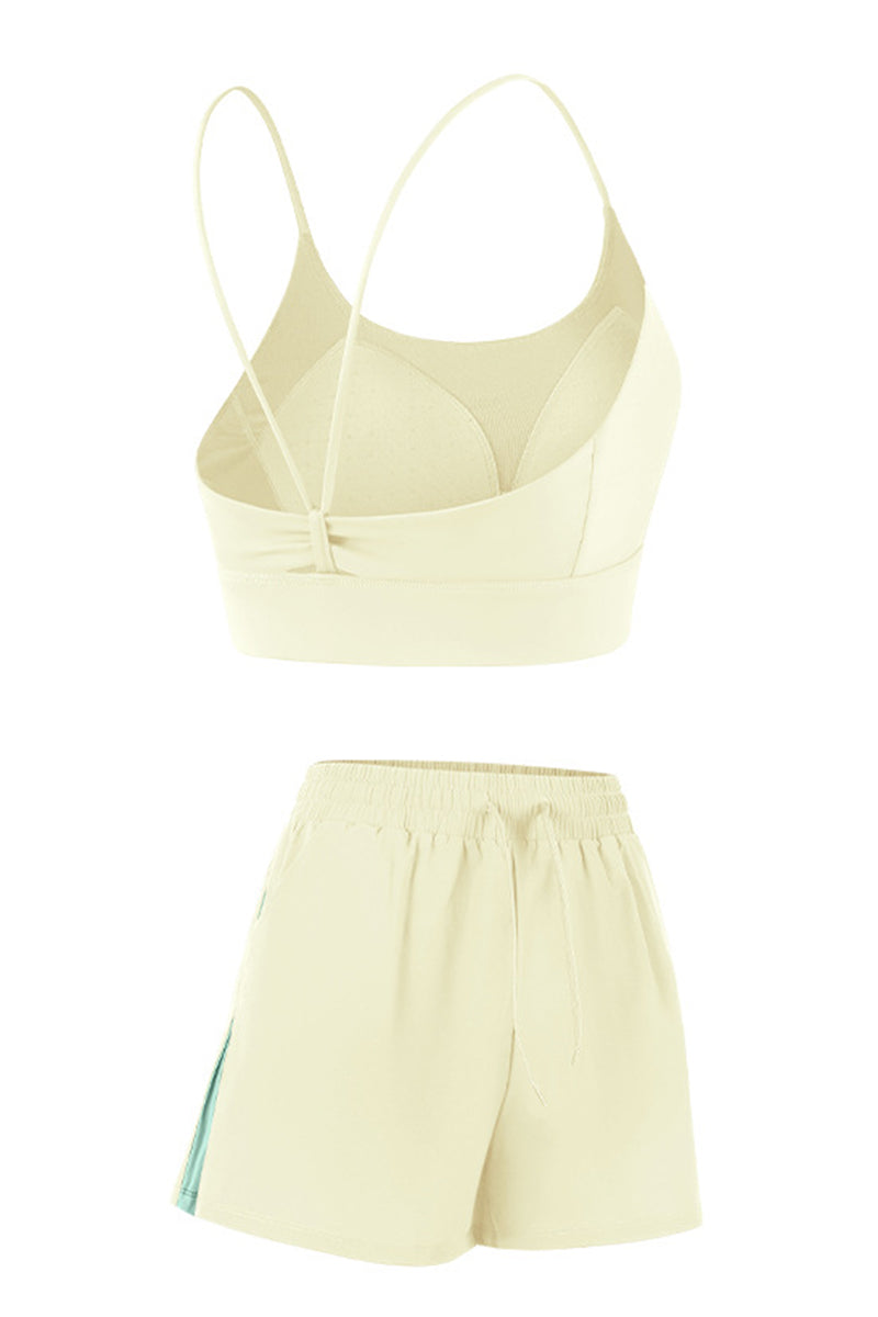 Women Sports Sets:Thin Strap Bra And  Side Pocket Shorts